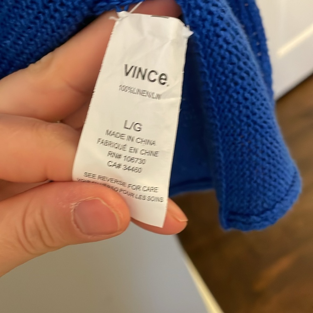 VINCE Linen V-Neck Sweater, Size Large - Picture 5 of 6